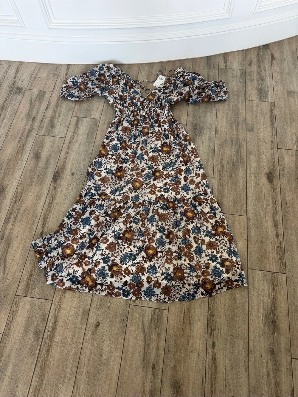 Abercrombie & Fitch Cream Floral Maxi Dress with Brown and Blue Prints